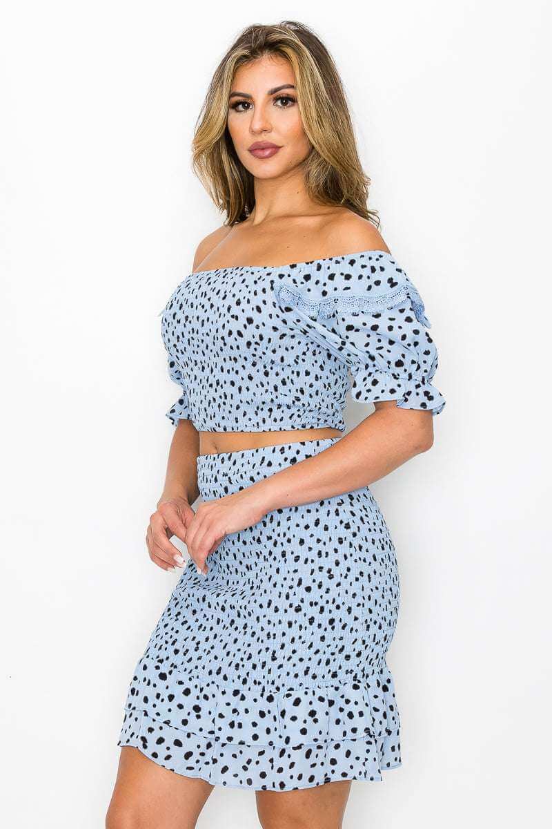 Smocking Ruffled Printed Top & Skirts Set - The Diva Goddess