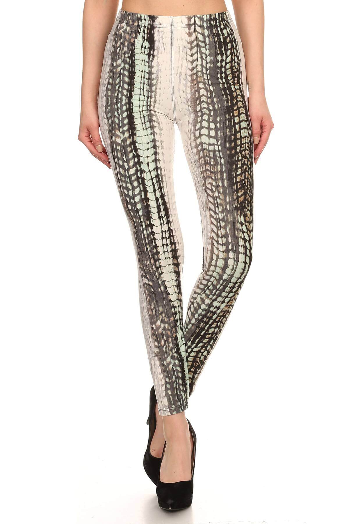 Snake Scales Printed, High Waisted Leggings In Fitted Style With Elastic Waistband - The Diva Goddess