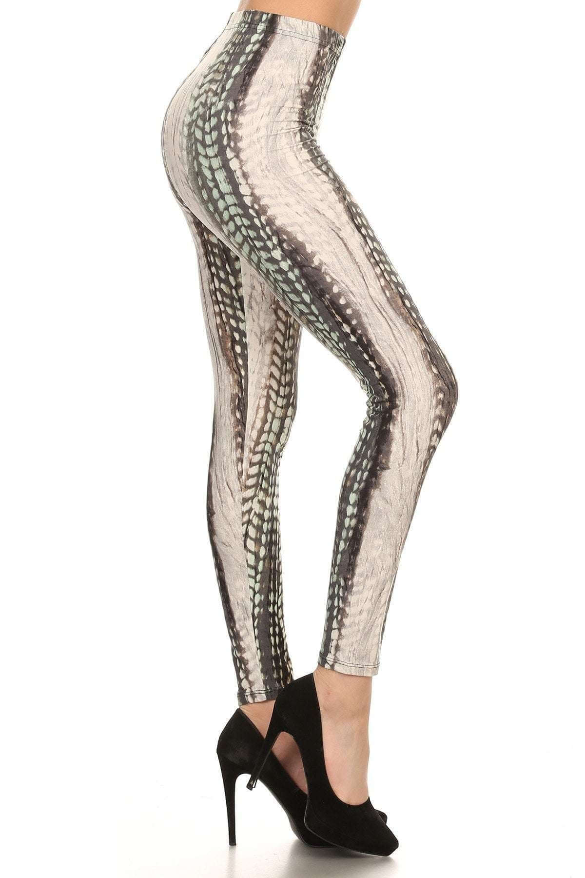 Snake Scales Printed, High Waisted Leggings In Fitted Style With Elastic Waistband - The Diva Goddess