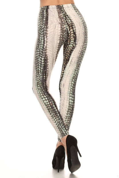 Snake Scales Printed, High Waisted Leggings In Fitted Style With Elastic Waistband - The Diva Goddess