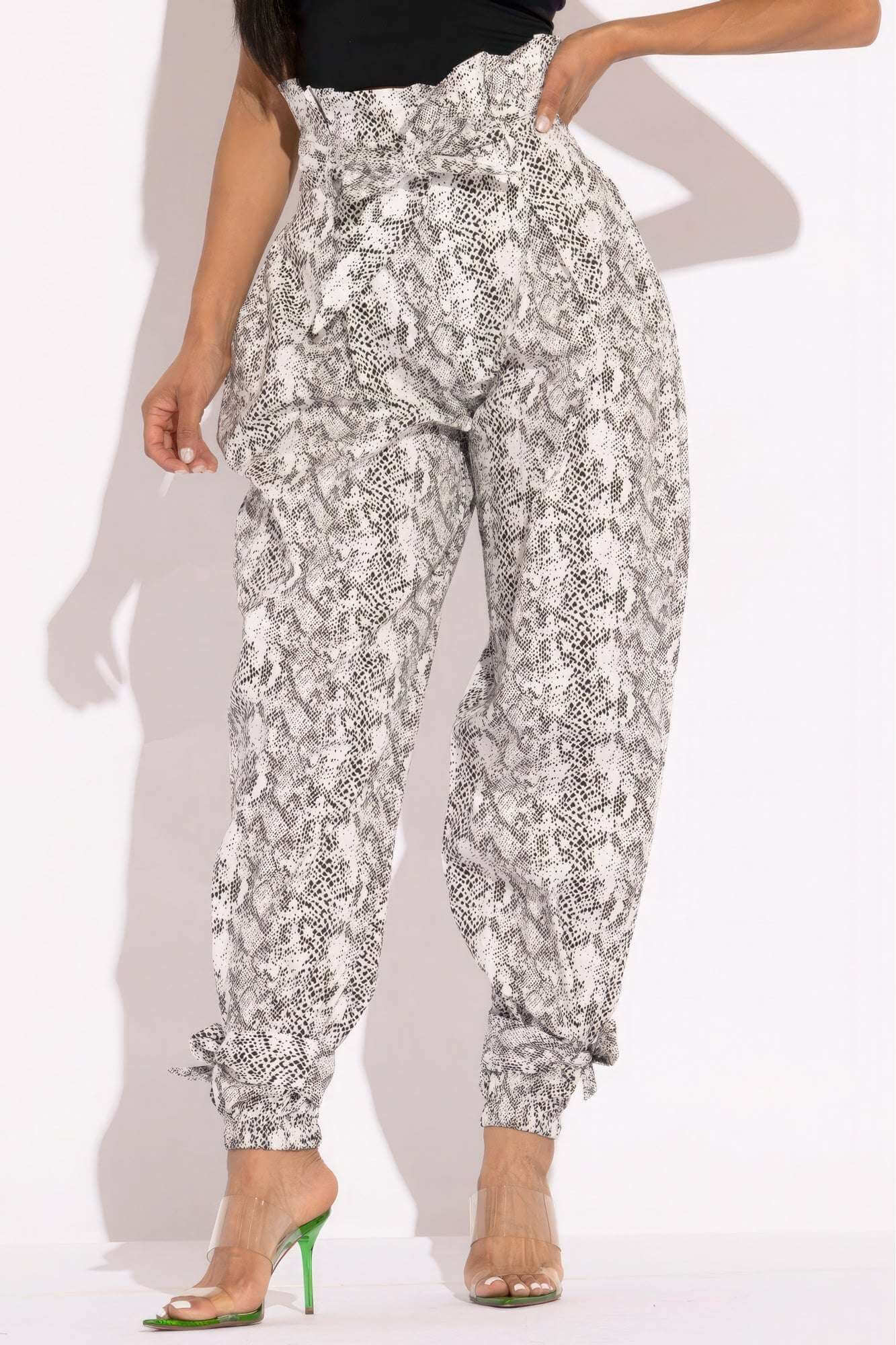 Snake Skin Printed Paper Bag Style Cargo Pants - The Diva Goddess