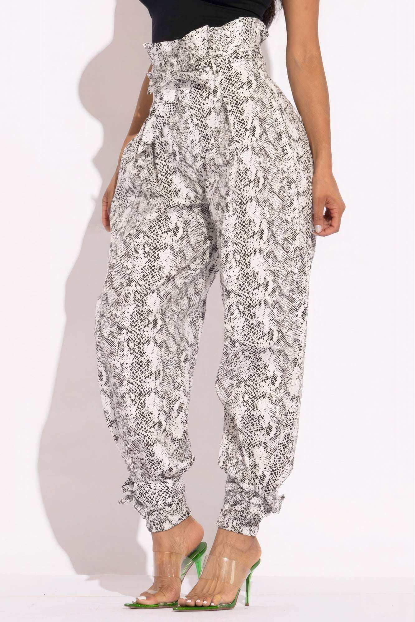 Snake Skin Printed Paper Bag Style Cargo Pants - The Diva Goddess