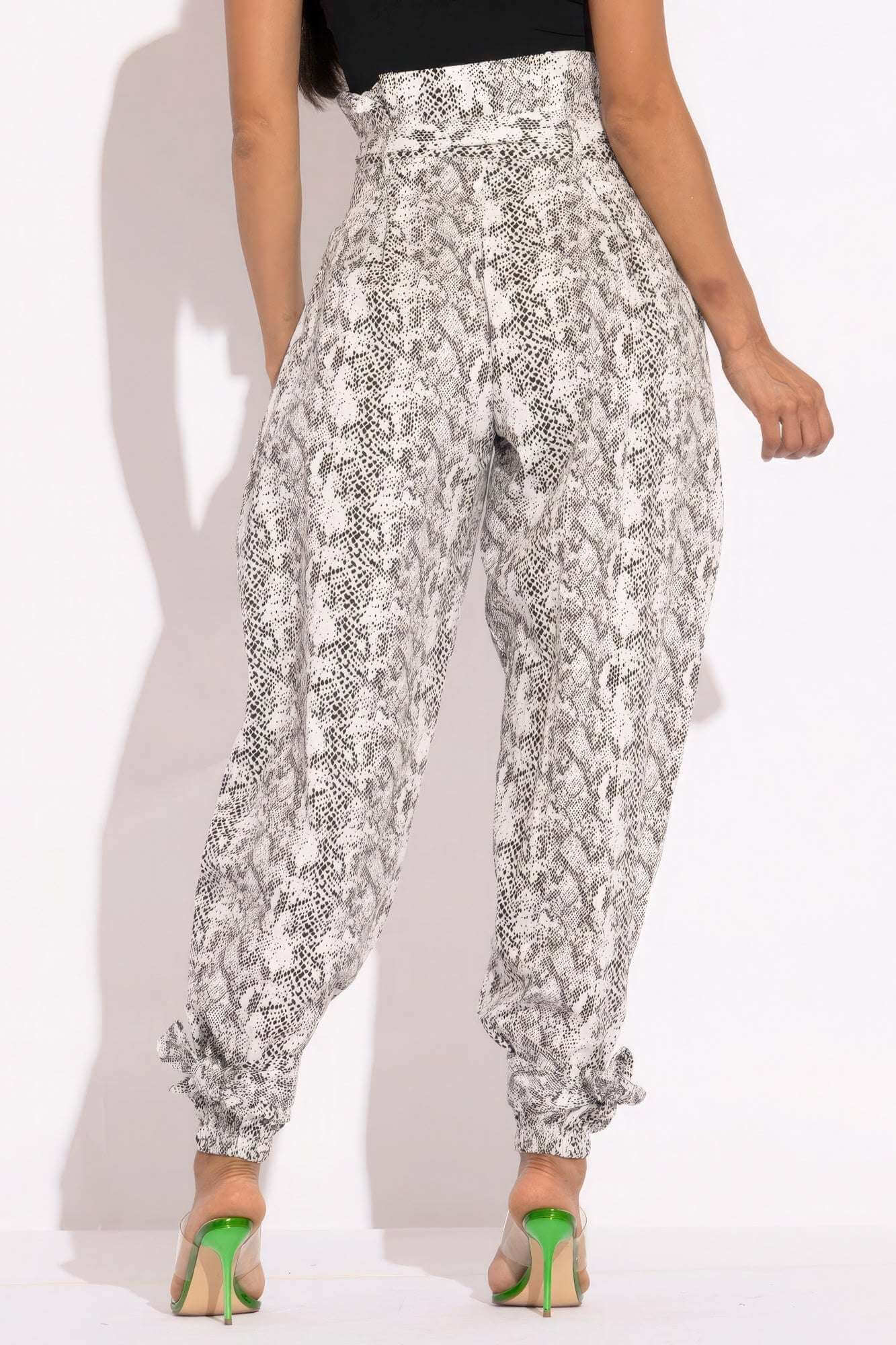 Snake Skin Printed Paper Bag Style Cargo Pants - The Diva Goddess