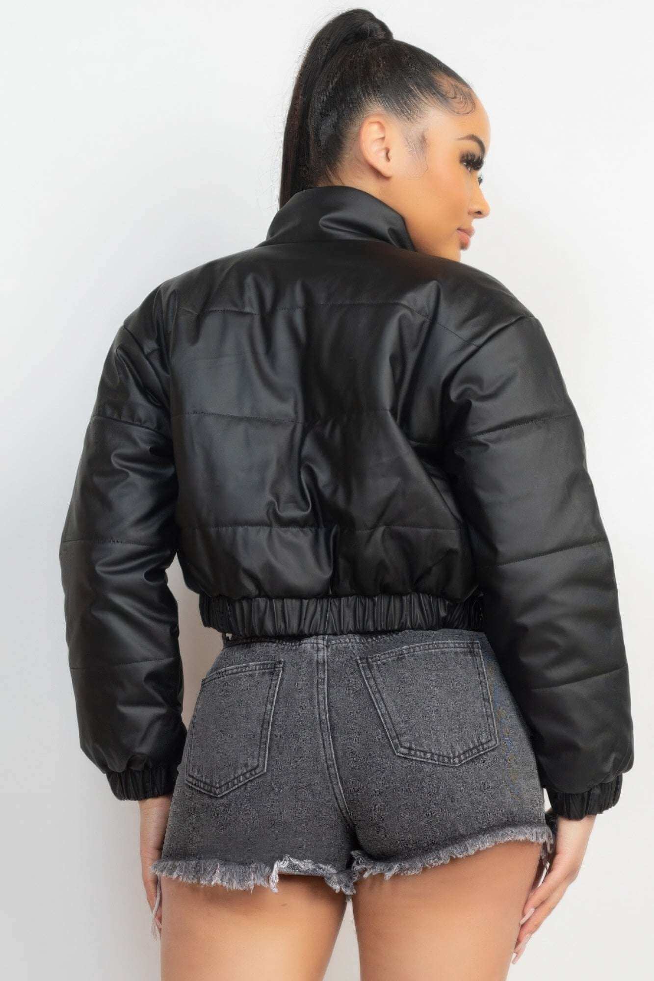 Snap Button Padded Crop Jacket - The Diva Goddess