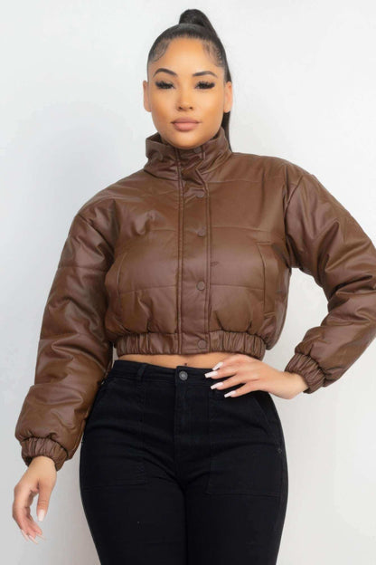 Snap Button Padded Crop Jacket - The Diva Goddess