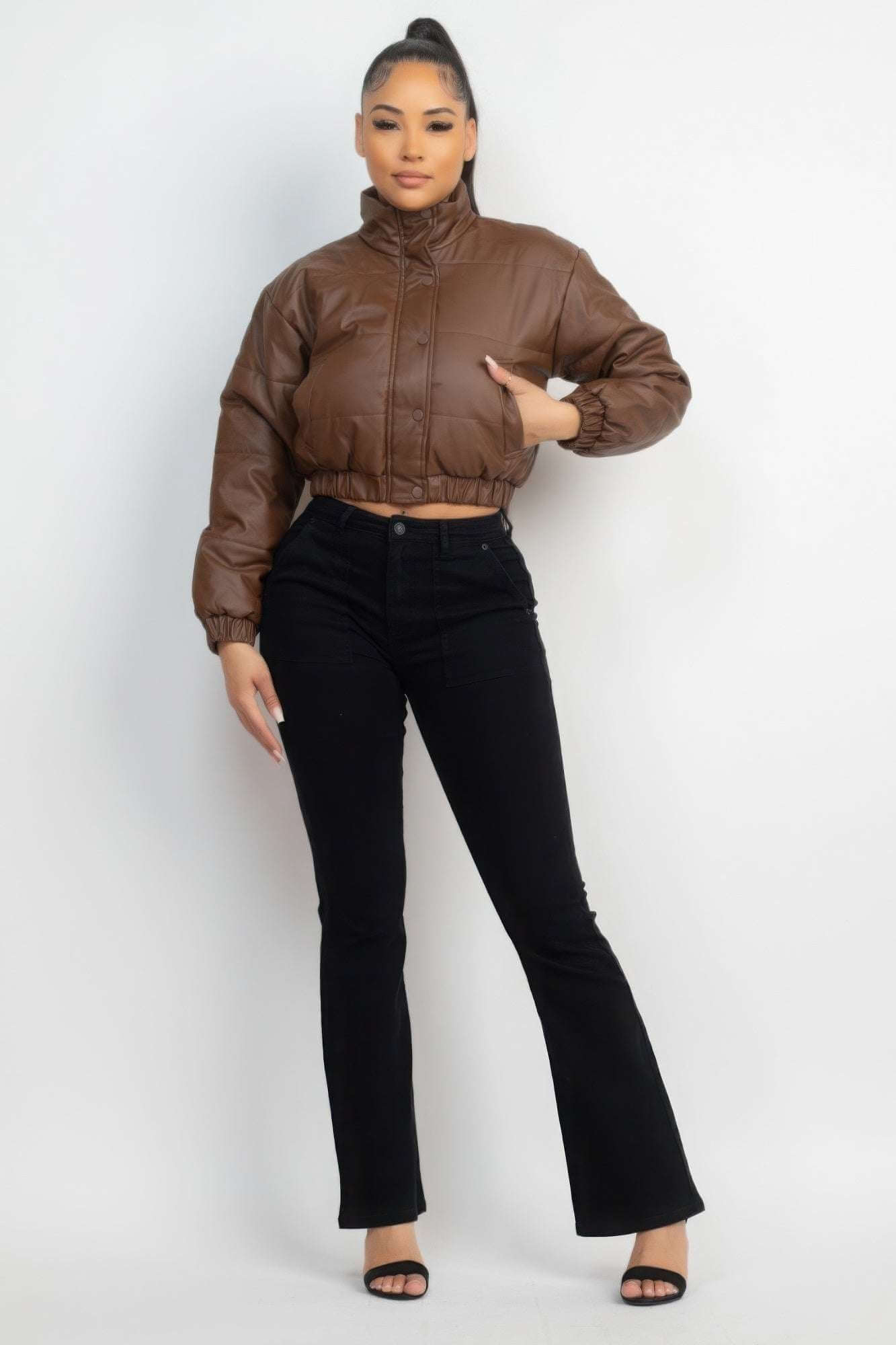 Snap Button Padded Crop Jacket - The Diva Goddess