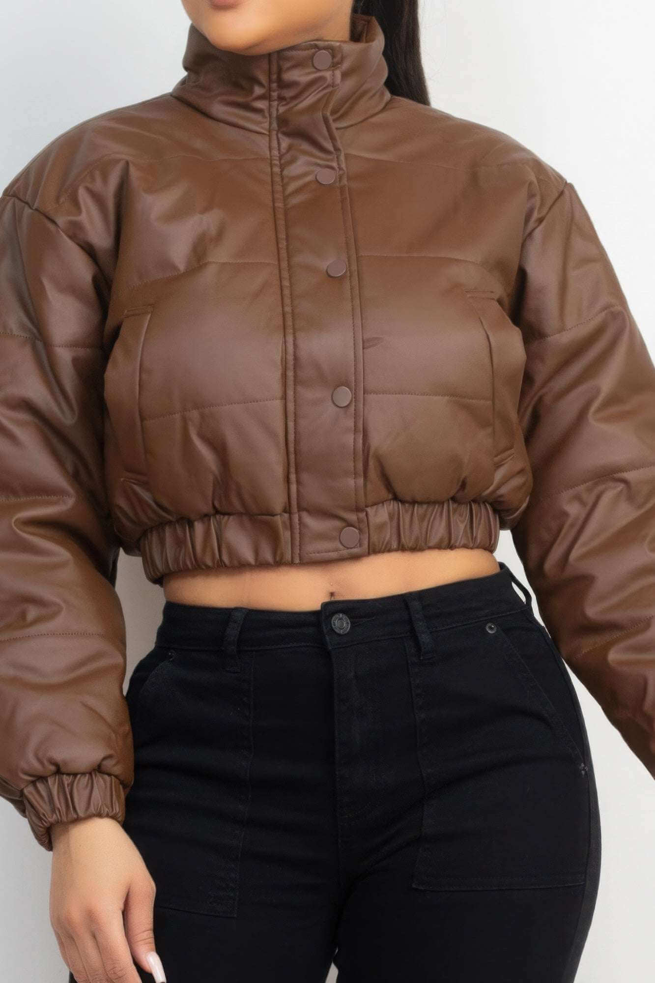 Snap Button Padded Crop Jacket - The Diva Goddess