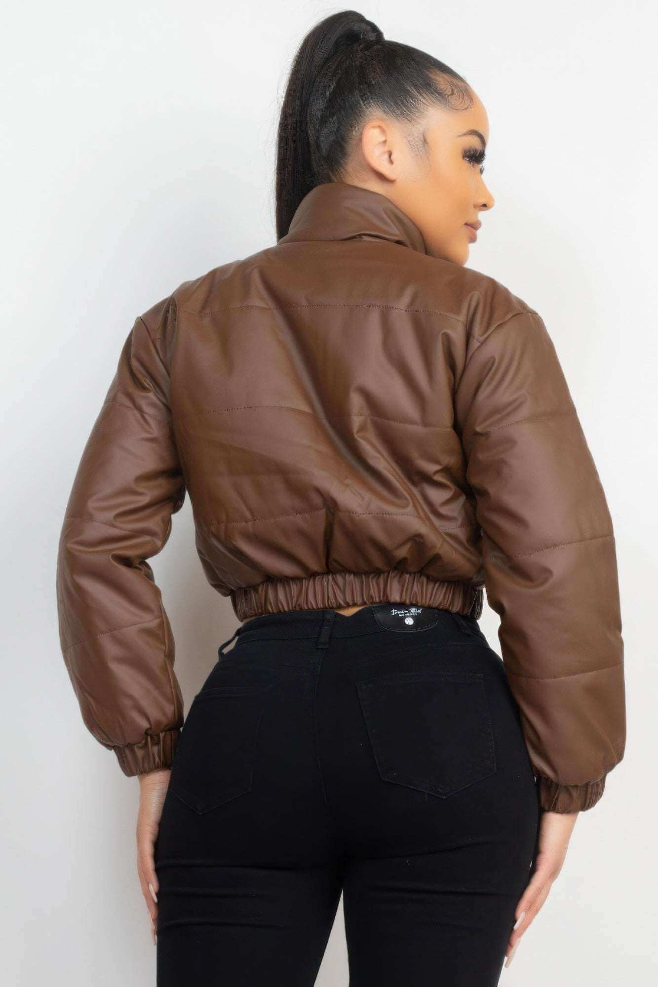 Snap Button Padded Crop Jacket - The Diva Goddess