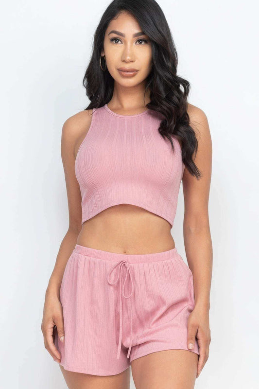 Soft Rib Crop Tank Top & Shorts Set - The Diva Goddess