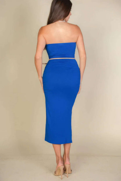 Solid Bodycon Split Hem Tube Dress - The Diva Goddess