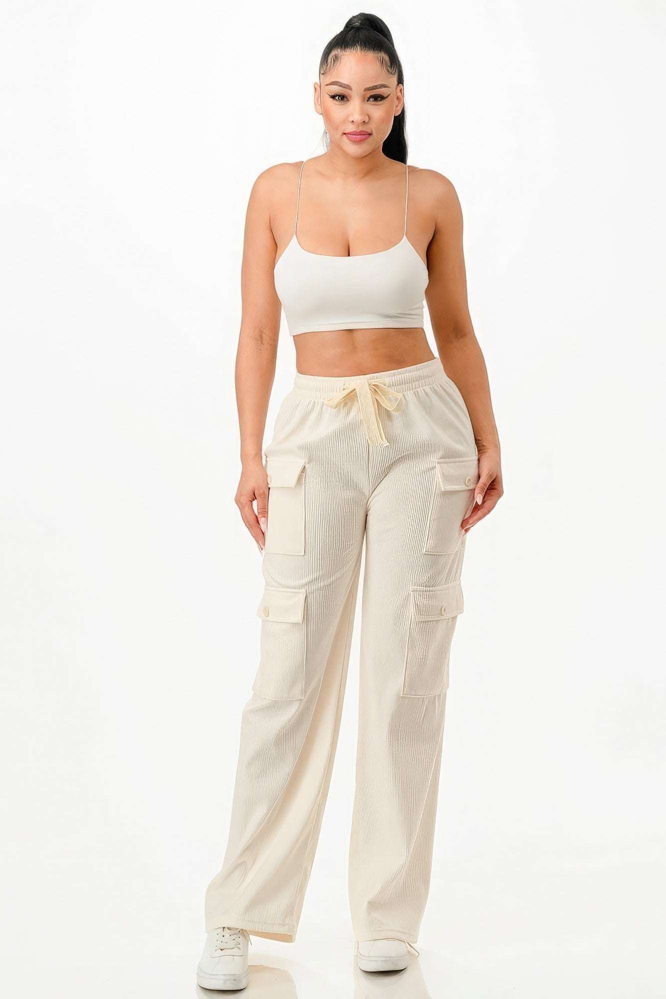 Solid Corduroy Cargo Pants - The Diva Goddess