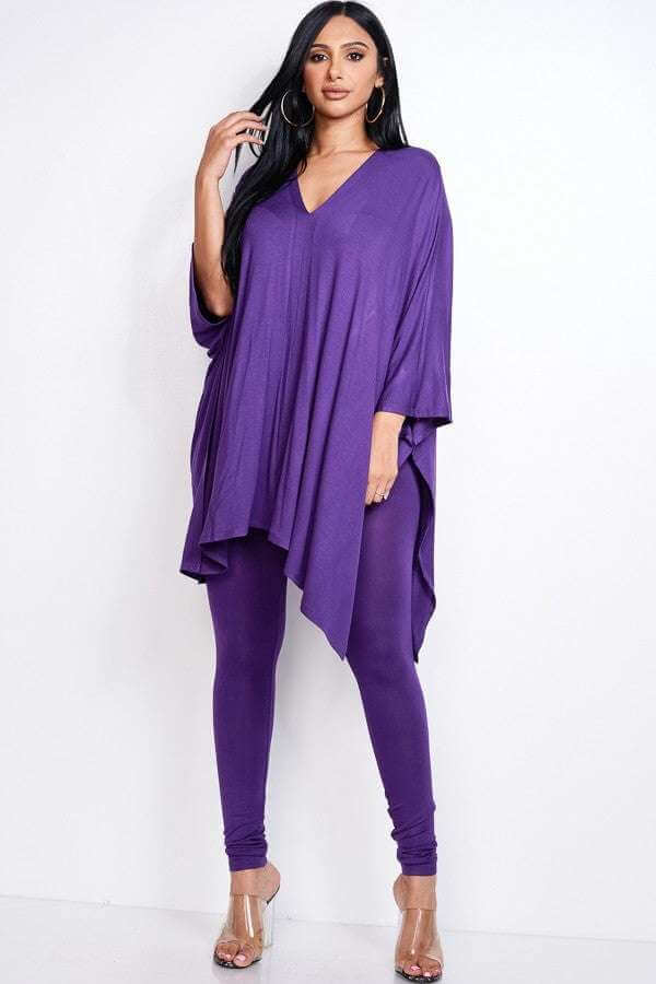 Solid Heavy Rayon Spandex Cape Top And And Leggings 2 Piece Set - The Diva Goddess