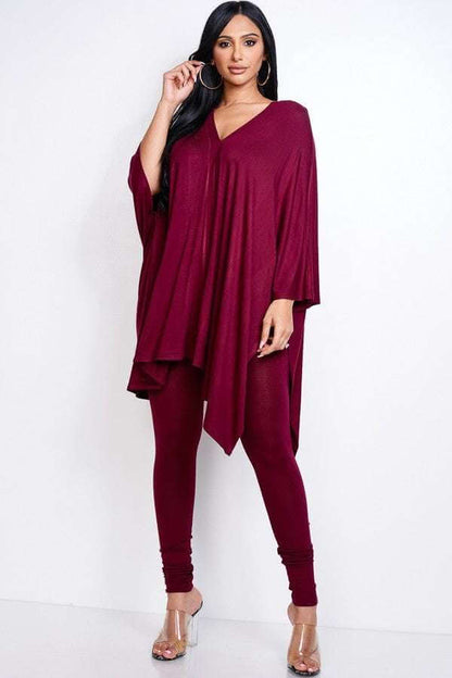 Solid Heavy Rayon Spandex Cape Top And And Leggings 2 Piece Set - The Diva Goddess