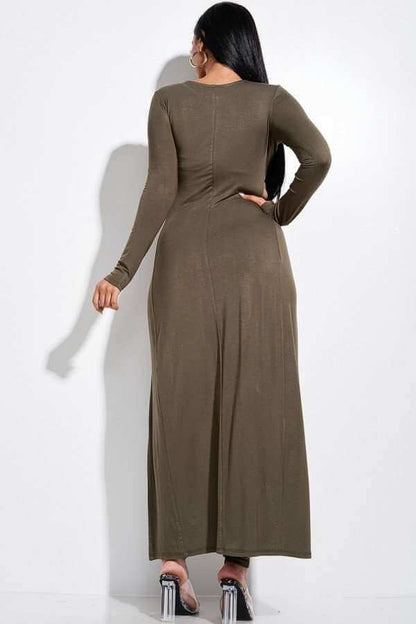 Solid Heavy Rayon Spandex Long Sleeve Crossed Over Long Top And Leggings 2 Piece Set - The Diva Goddess