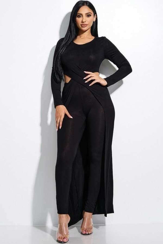 Solid Heavy Rayon Spandex Long Sleeve Crossed Over Long Top And Leggings 2 Piece Set - The Diva Goddess