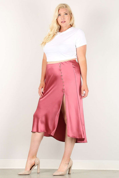 Solid High-waist Skirt With Button Trim And Side Slit - The Diva Goddess