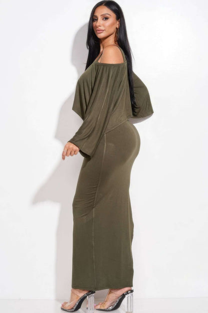 Solid Rayon Spandex Midi Length Tank Dress And Slouchy Cape Top Two Piece Set - The Diva Goddess