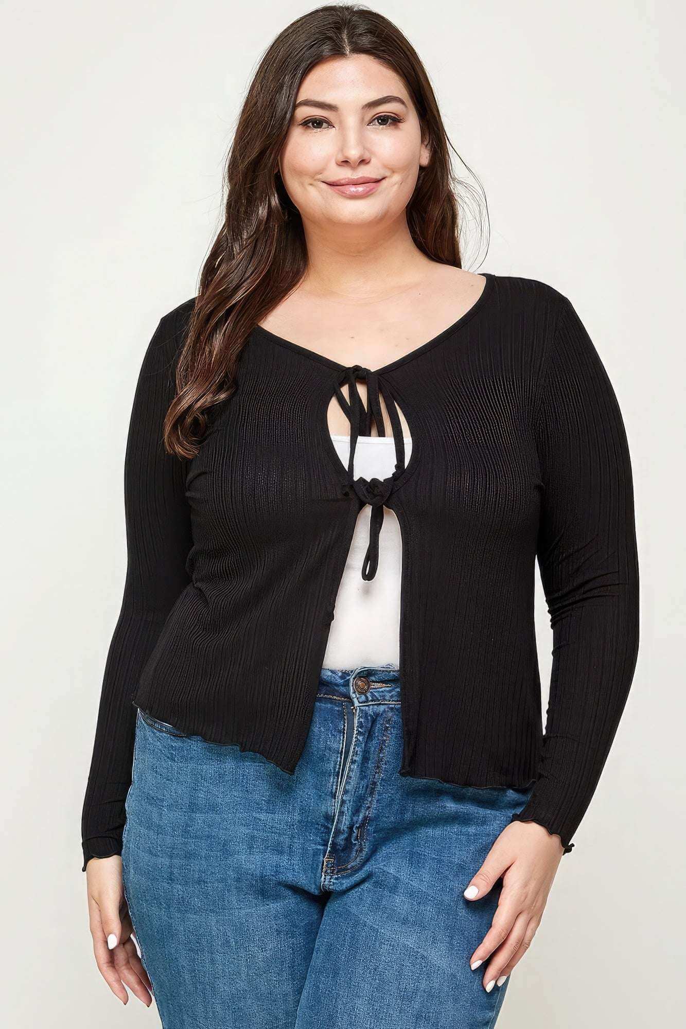 Solid Ribbed Pointelle Cardigan - The Diva Goddess