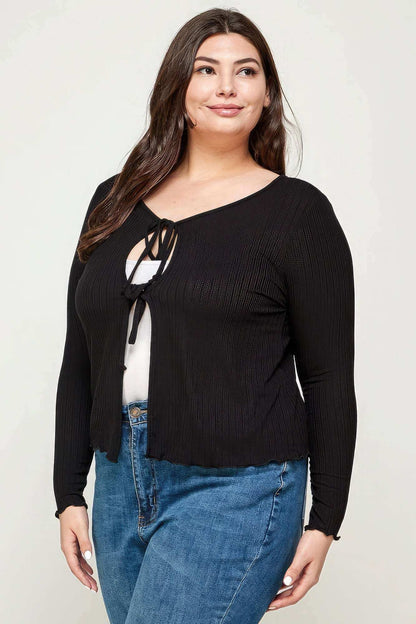 Solid Ribbed Pointelle Cardigan - The Diva Goddess