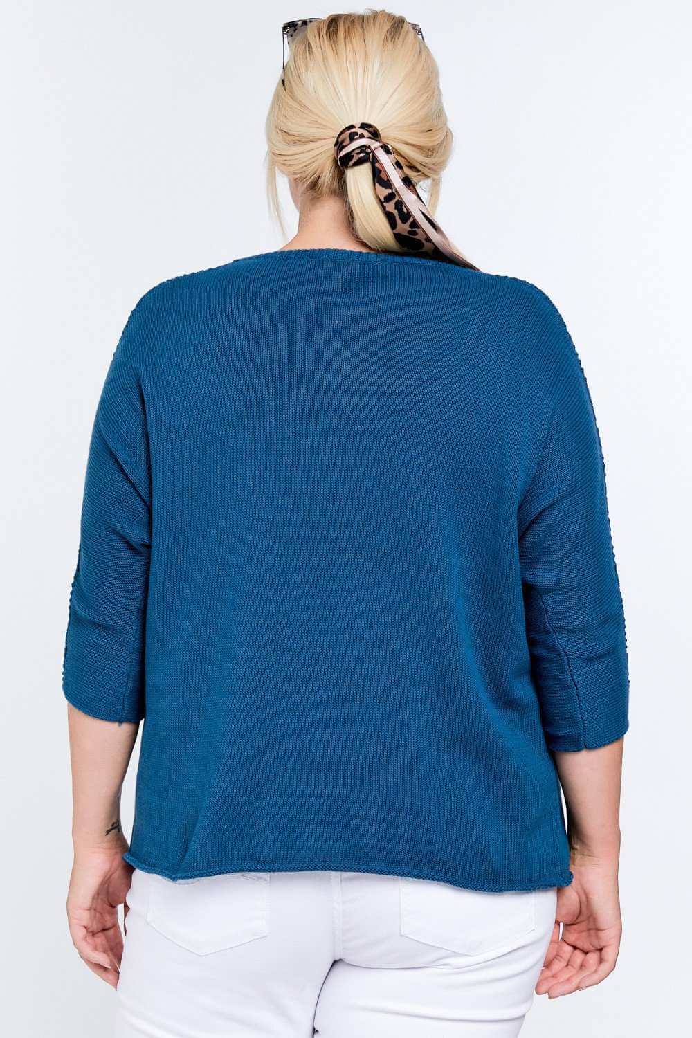 Solid Round Neck 3/4 Sleeve Sweater Top - The Diva Goddess