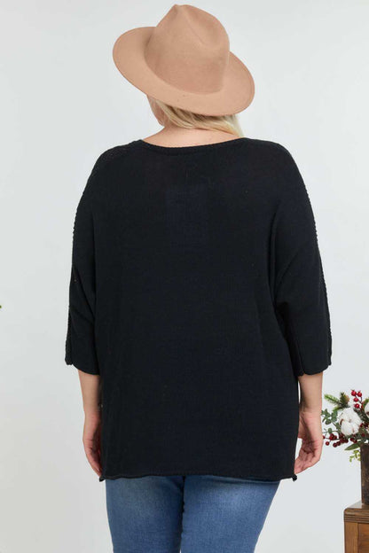 Solid Round Neck 3/4 Sleeve Sweater Top - The Diva Goddess