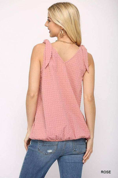 Solid Textured And Sleeveless Surplice Top With Shoulder Tie - The Diva Goddess