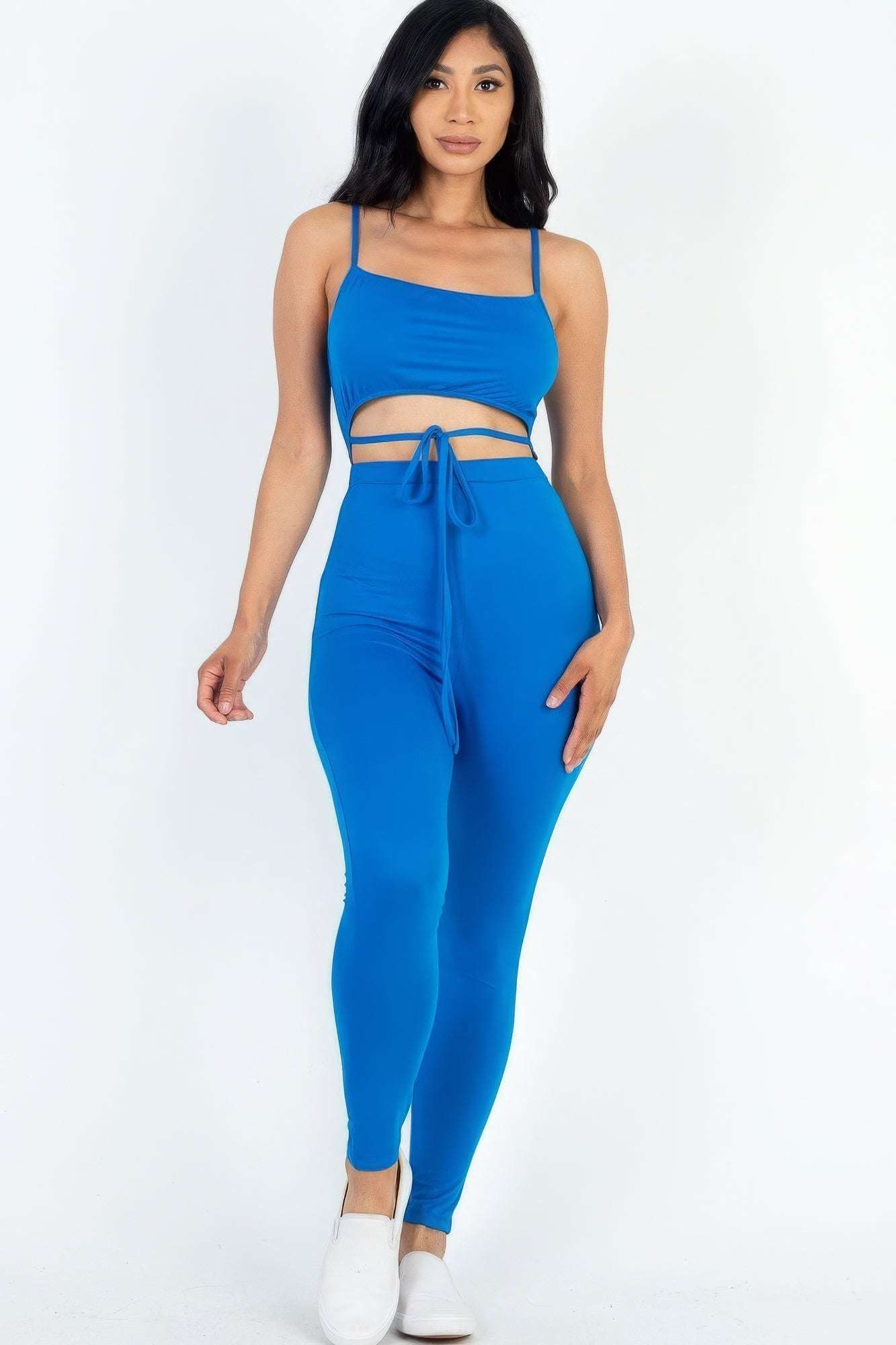 Solid Tie Front Cut Out Jumpsuit - The Diva Goddess