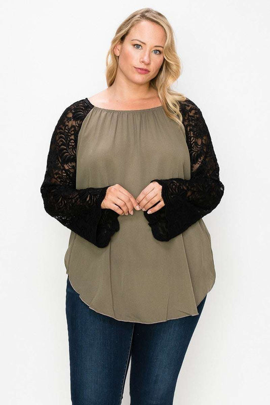 Solid Top Featuring Flattering Lace Bell Sleeves - The Diva Goddess