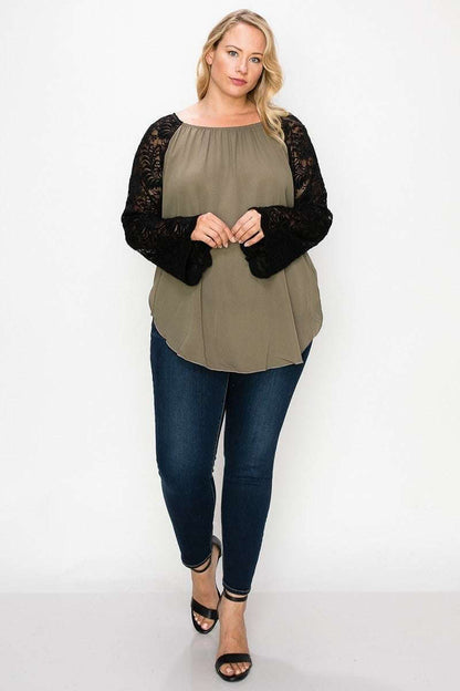 Solid Top Featuring Flattering Lace Bell Sleeves - The Diva Goddess