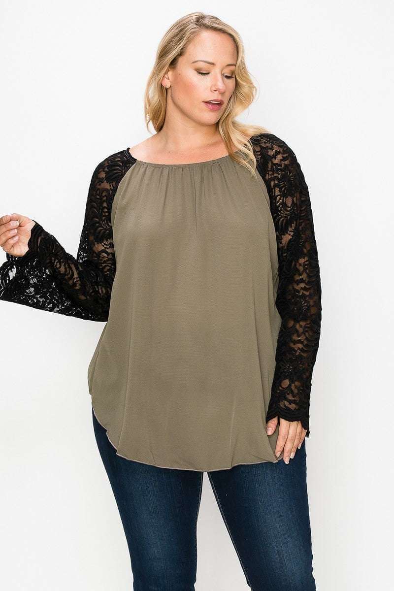 Solid Top Featuring Flattering Lace Bell Sleeves - The Diva Goddess