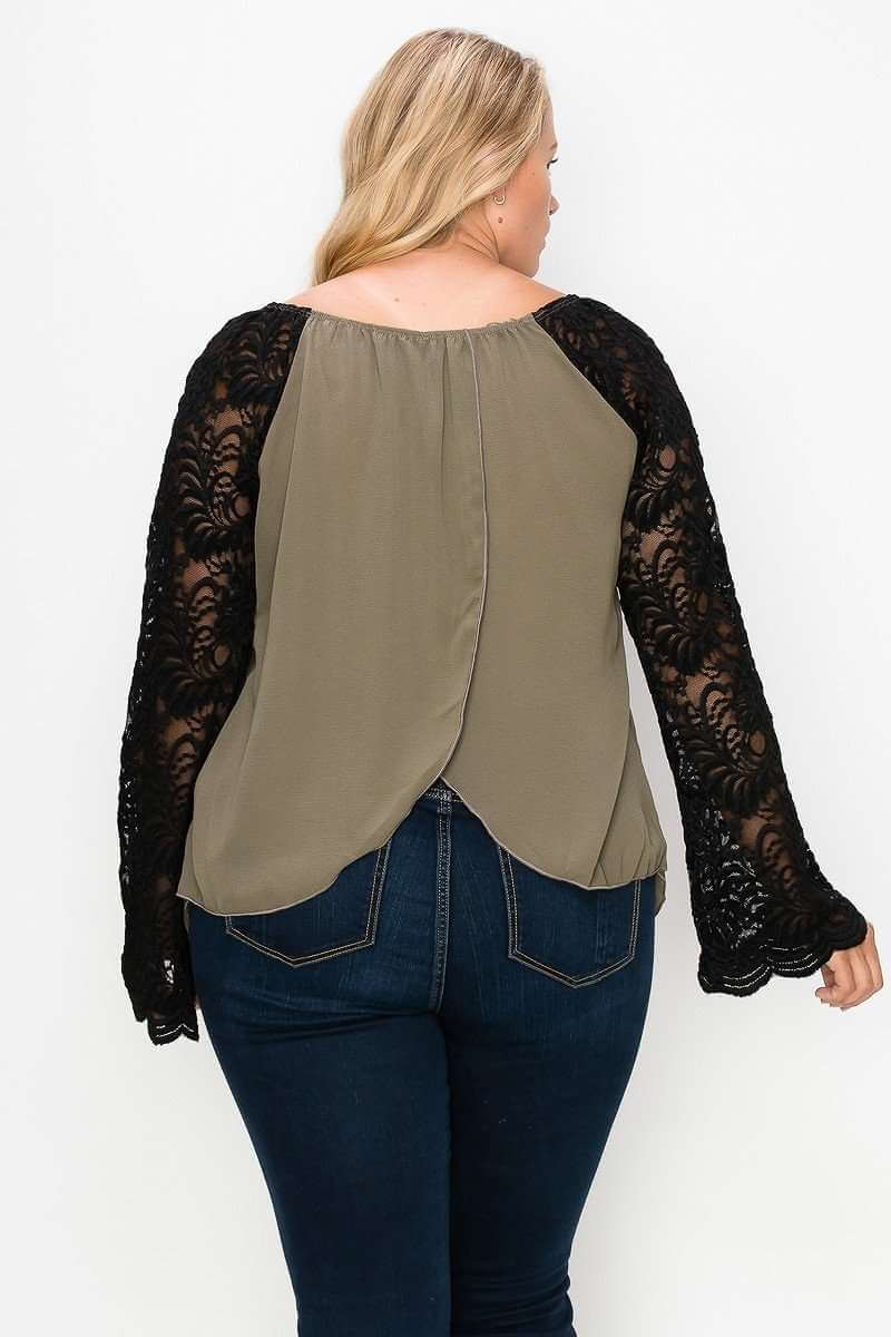 Solid Top Featuring Flattering Lace Bell Sleeves - The Diva Goddess