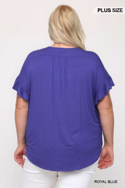 Solid Viscose Knit Surplice Top With Ruffle Sleeve - The Diva Goddess