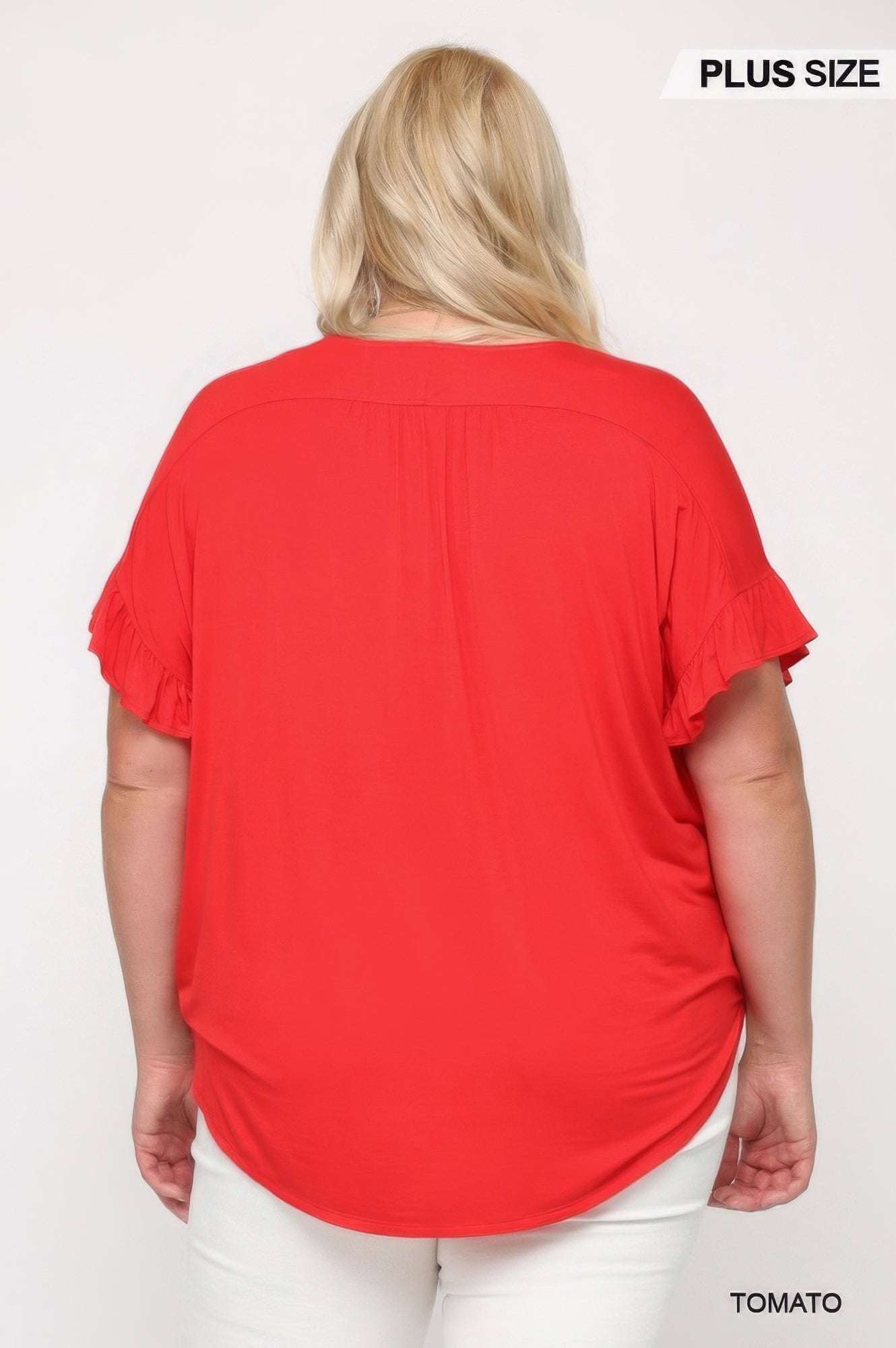 Solid Viscose Knit Surplice Top With Ruffle Sleeve - The Diva Goddess