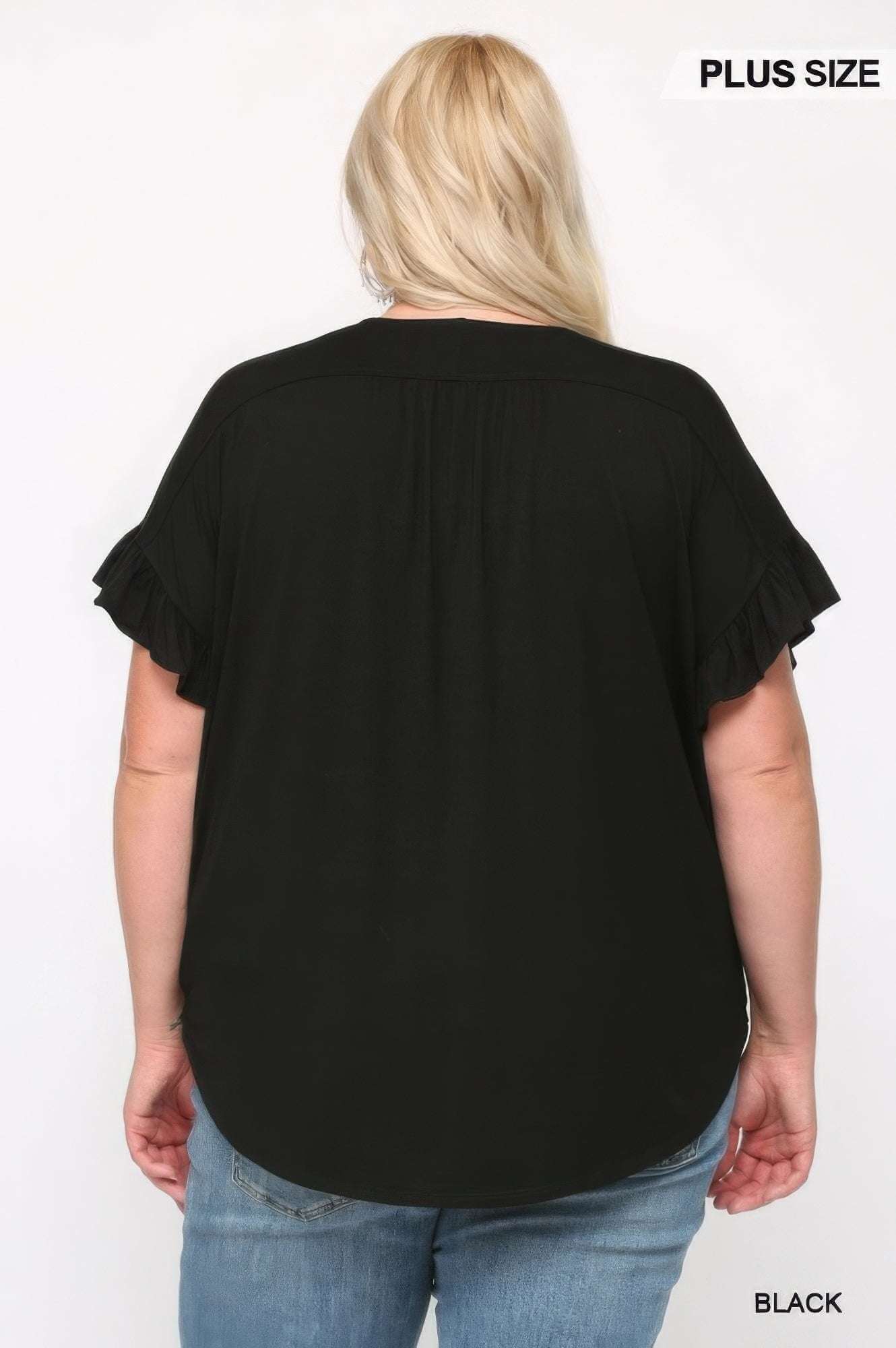 Solid Viscose Knit Surplice Top With Ruffle Sleeve - The Diva Goddess