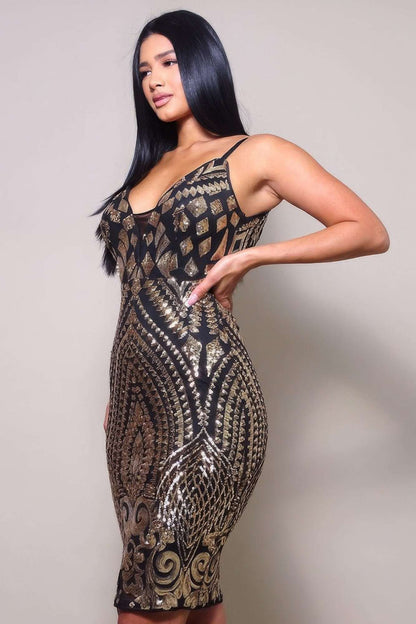 Spaghetti Strap Holiday Sequins Plunge Mini Dress - The Diva Goddess