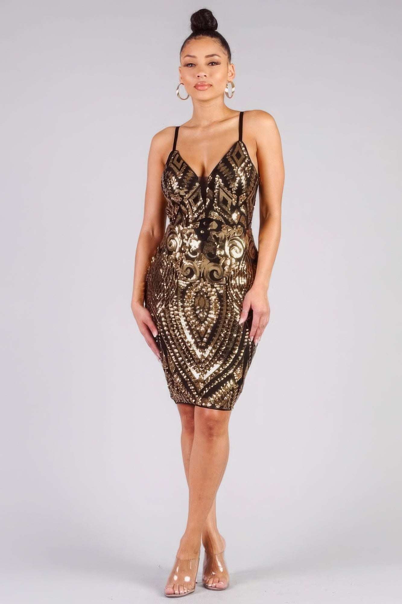 Spaghetti Strap Holiday Sequins Plunge Mini Dress - The Diva Goddess