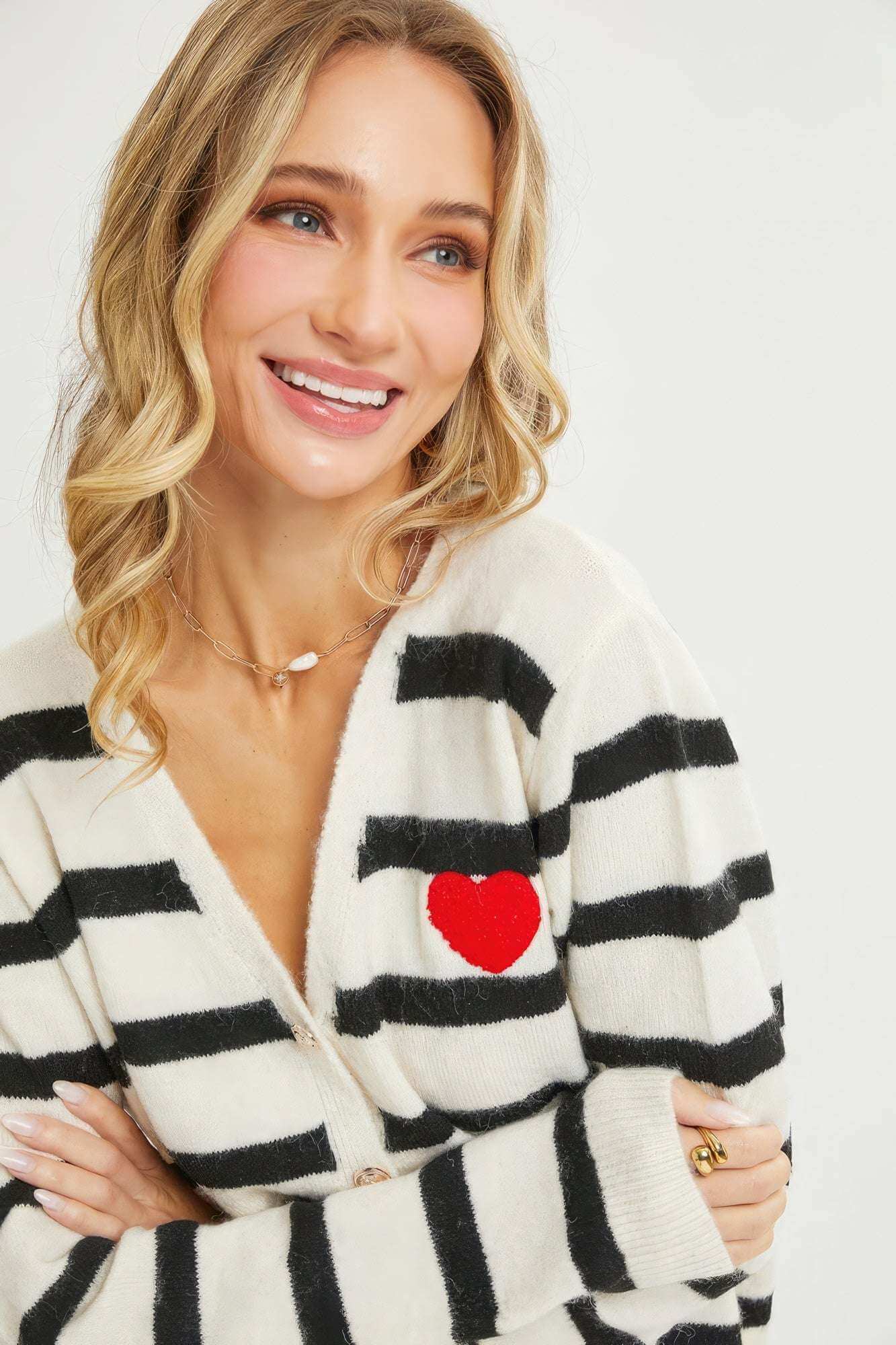 Striped Cardigan With Heart Patch - The Diva Goddess