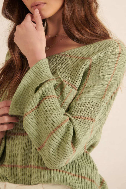 Striped Rib-knit Oversized Pocket Sweater - The Diva Goddess