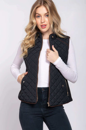 Suede Piping Quilted Padding Vest - The Diva Goddess