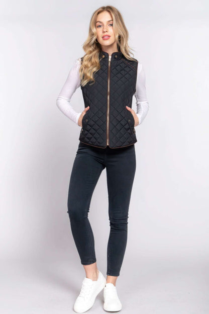 Suede Piping Quilted Padding Vest - The Diva Goddess