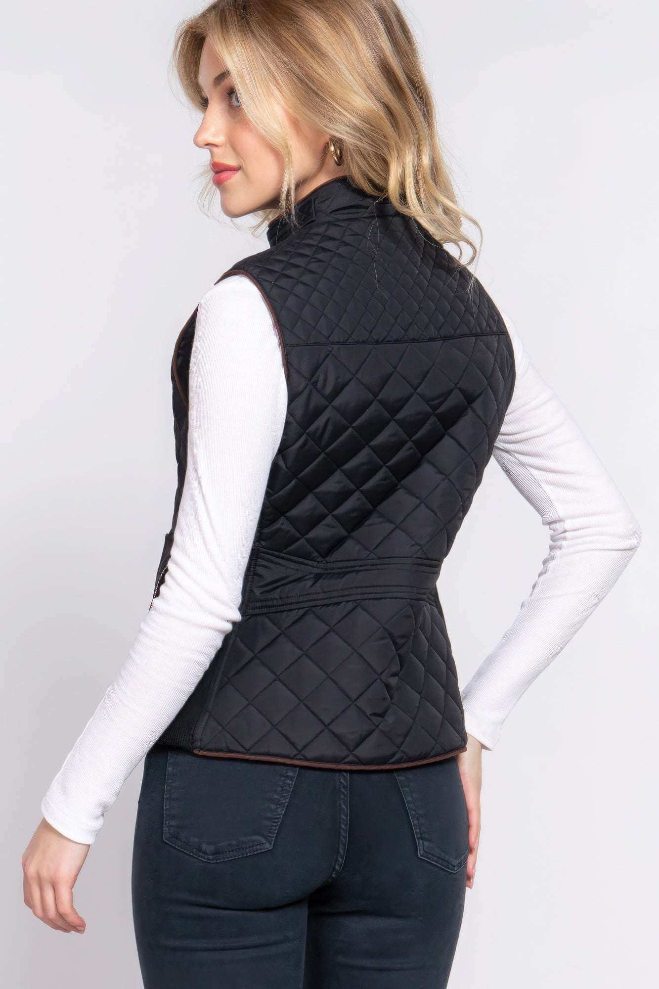 Suede Piping Quilted Padding Vest - The Diva Goddess