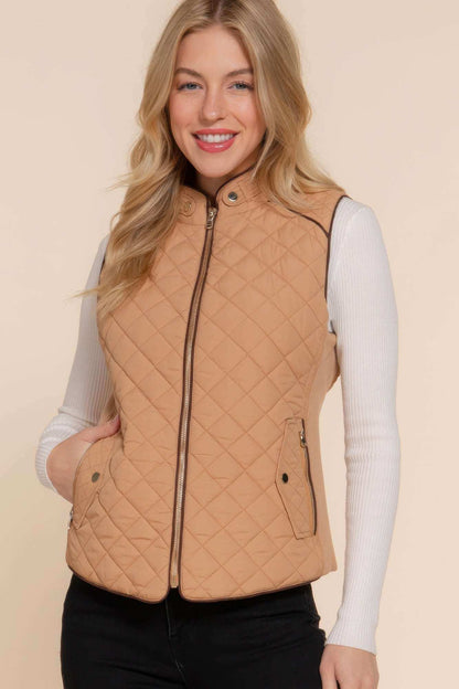 Suede Piping Quilted Padding Vest - The Diva Goddess