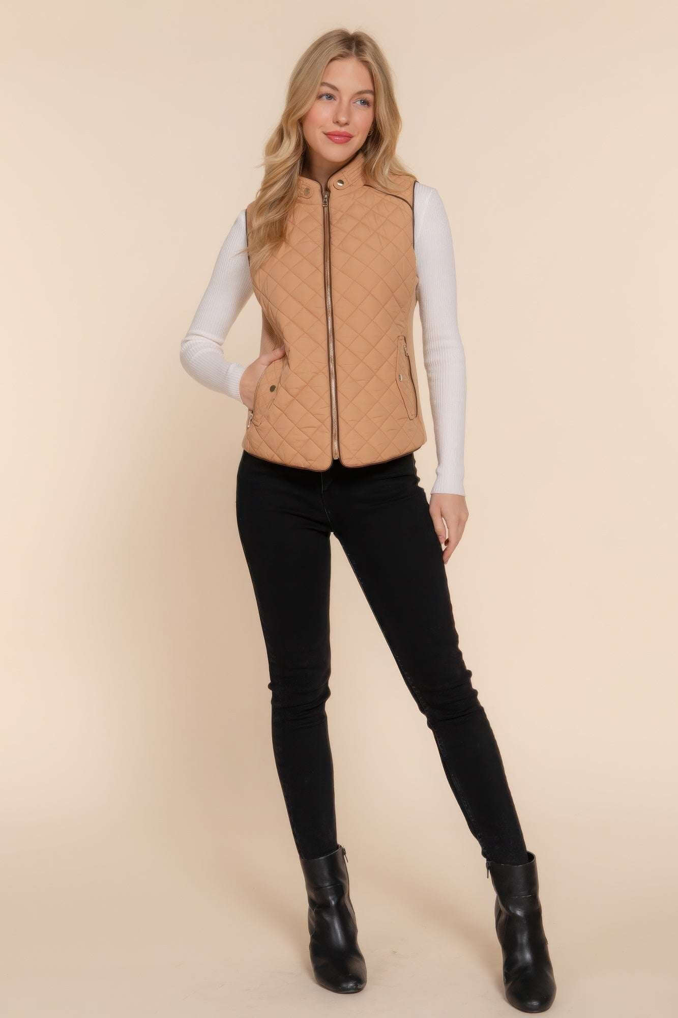 Suede Piping Quilted Padding Vest - The Diva Goddess