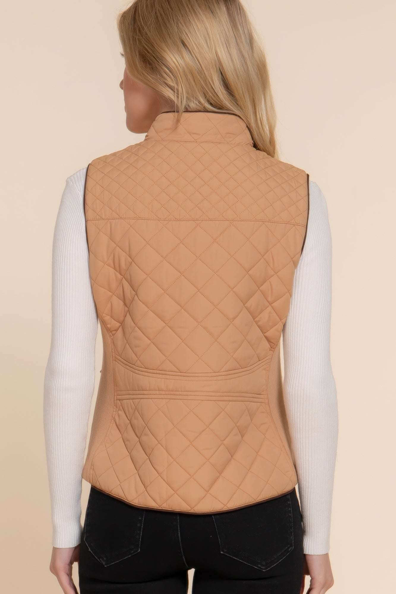 Suede Piping Quilted Padding Vest - The Diva Goddess