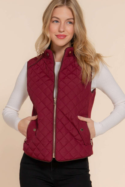 Suede Piping Quilted Padding Vest - The Diva Goddess