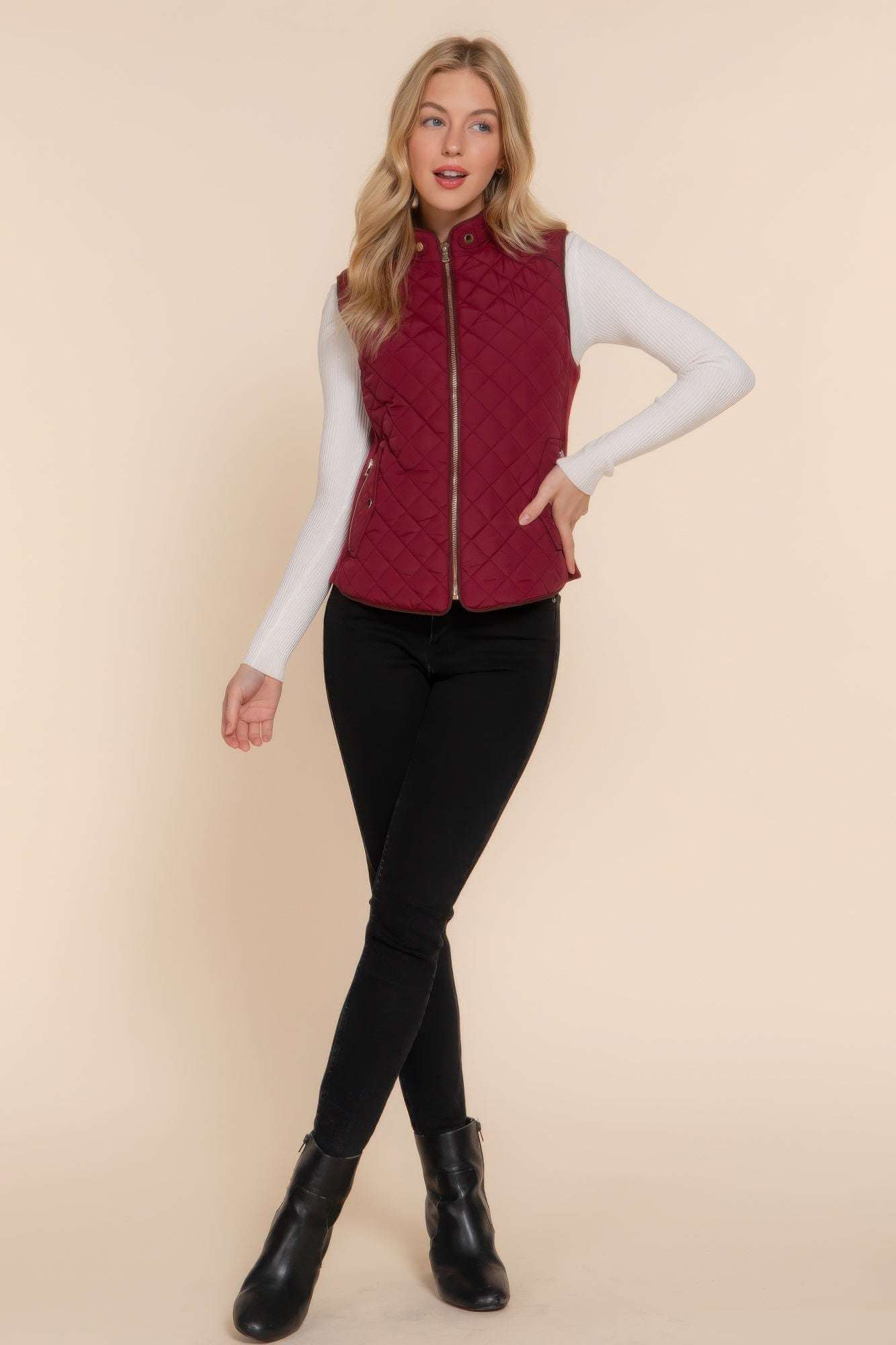 Suede Piping Quilted Padding Vest - The Diva Goddess