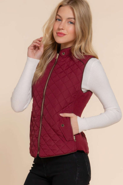 Suede Piping Quilted Padding Vest - The Diva Goddess