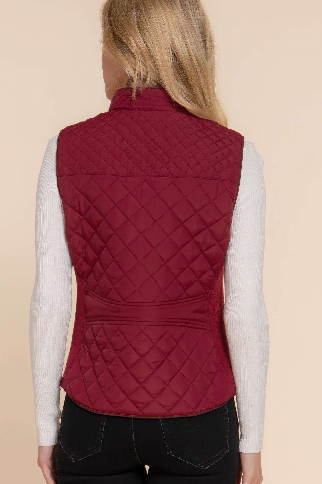 Suede Piping Quilted Padding Vest - The Diva Goddess