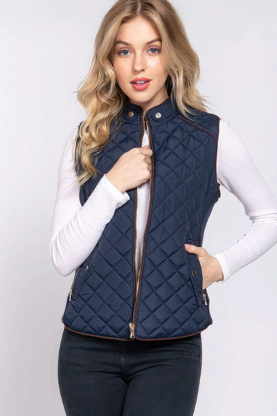 Suede Piping Quilted Padding Vest - The Diva Goddess