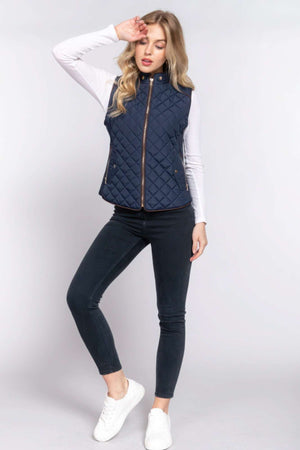 Suede Piping Quilted Padding Vest - The Diva Goddess